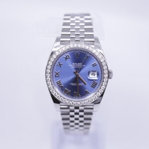 Rolex 126300 41mm Blue Roman Dial Aftermarket Diamond Bezel –...