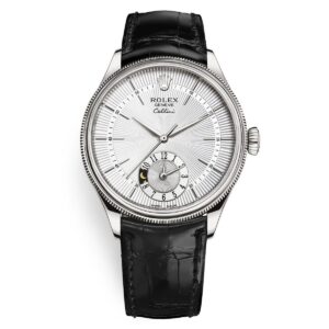 Rolex Cellini 50529-0006 Silver Dial Leather Strap Dual Time 39mm...