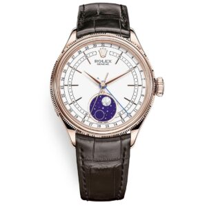 Rolex Cellini Moonphase 50535 White Dial Leather Strap 39mm Watch...